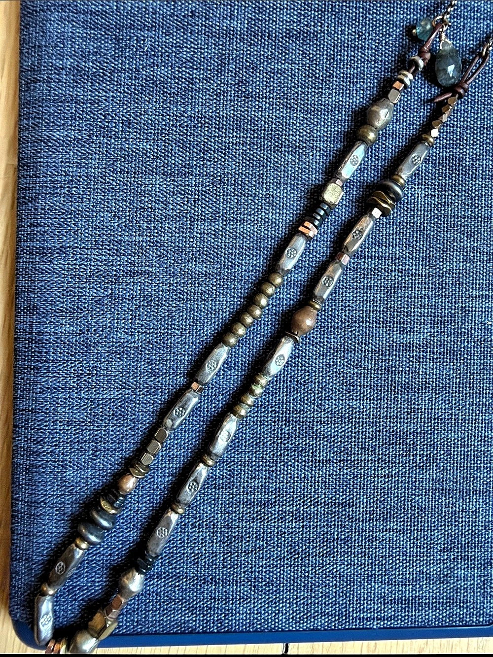 Beaded Pendant Necklace in Brown & Gray